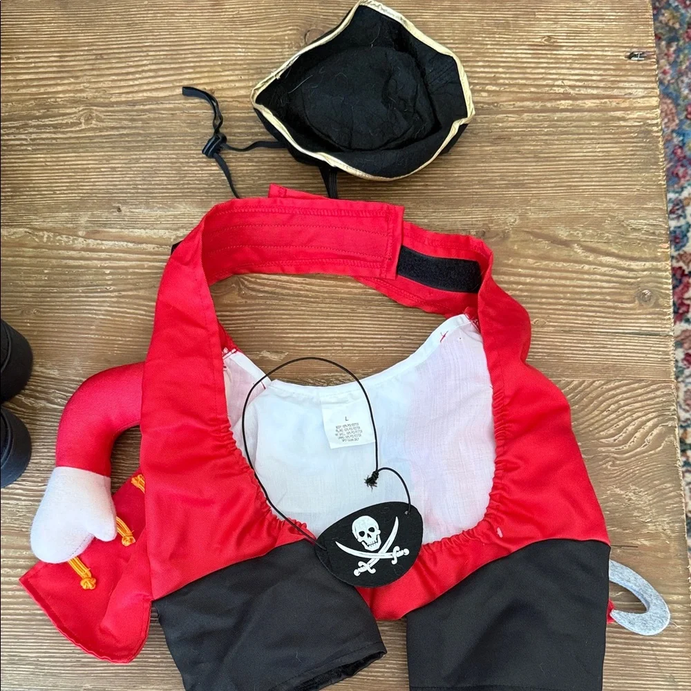 Dog Pirate Outfit in Red and Black - hat and eye patch large